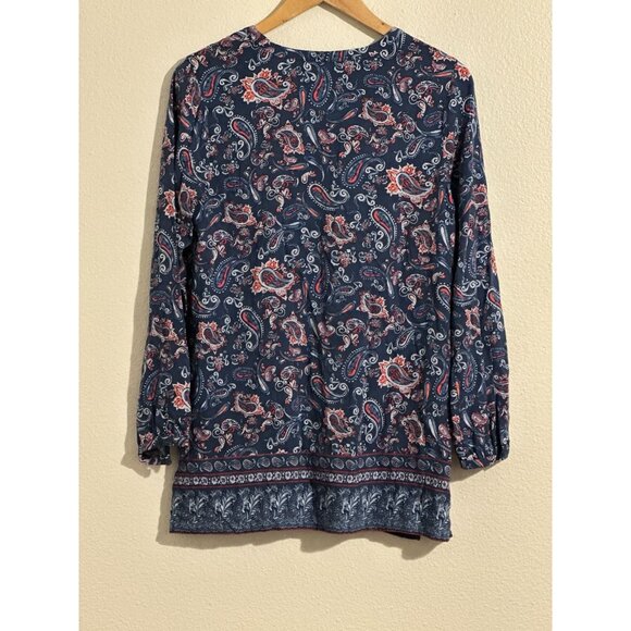 J Jill Womens Tunic Top Size XS Blue Paisley Floral Western Boho Coastal 18583 - Picture 9 of 14